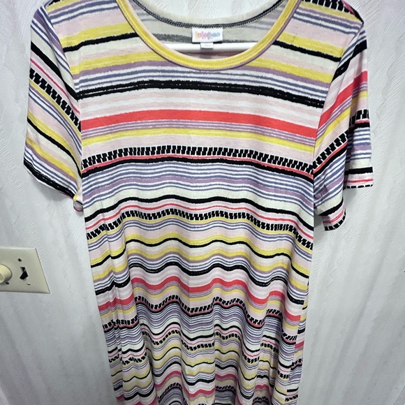 Lularoe Size Large Carly Swing Dress Summer Spring Striped Multicolored - Picture 3 of 5